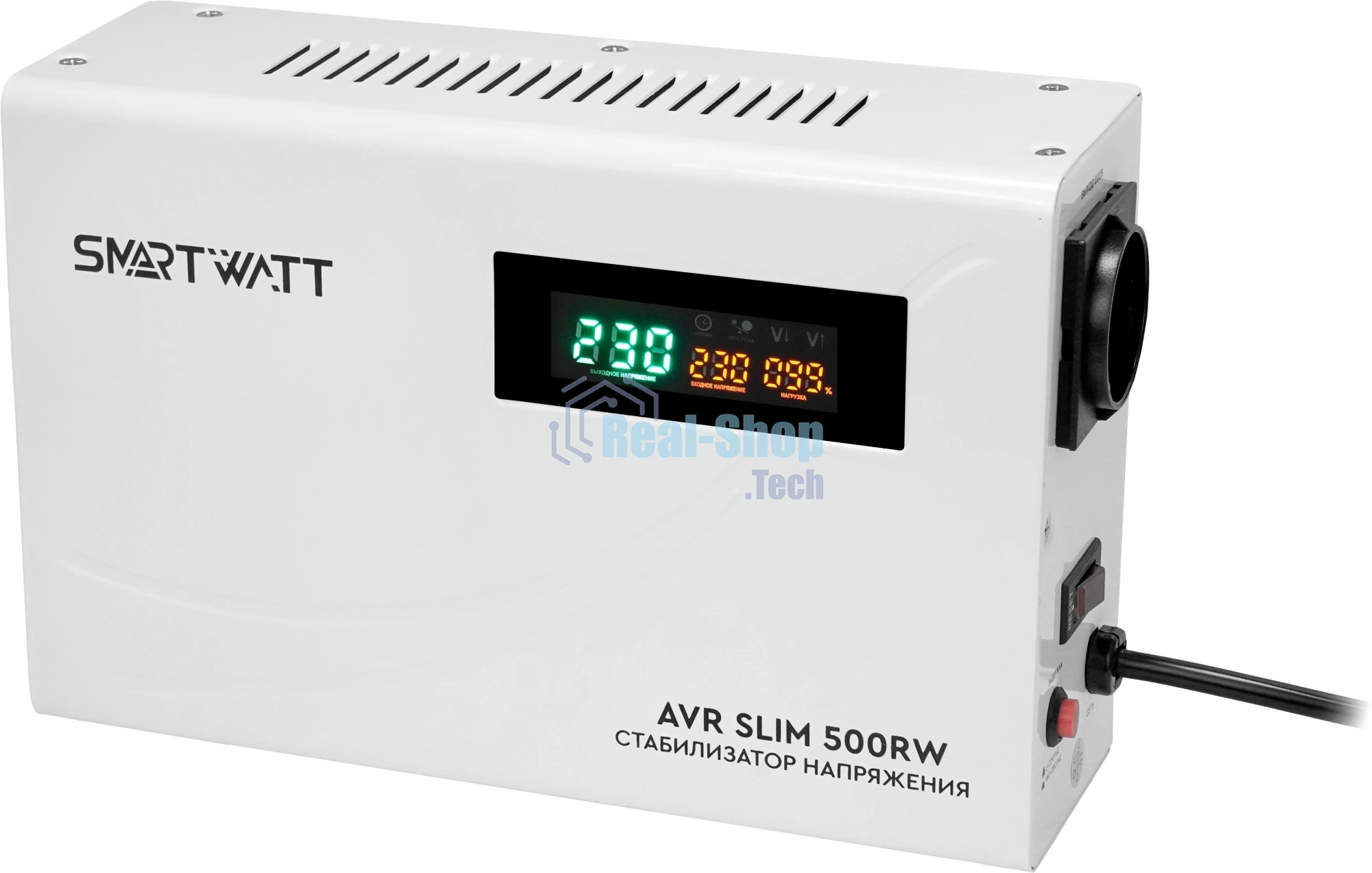 Настенный стабилизатор напряжения SMARTWATT AVR SLIM 500RW (100W - 260W, 500VA, 0.5 кВт, 50 Гц, розеток — 1, LED-диспле