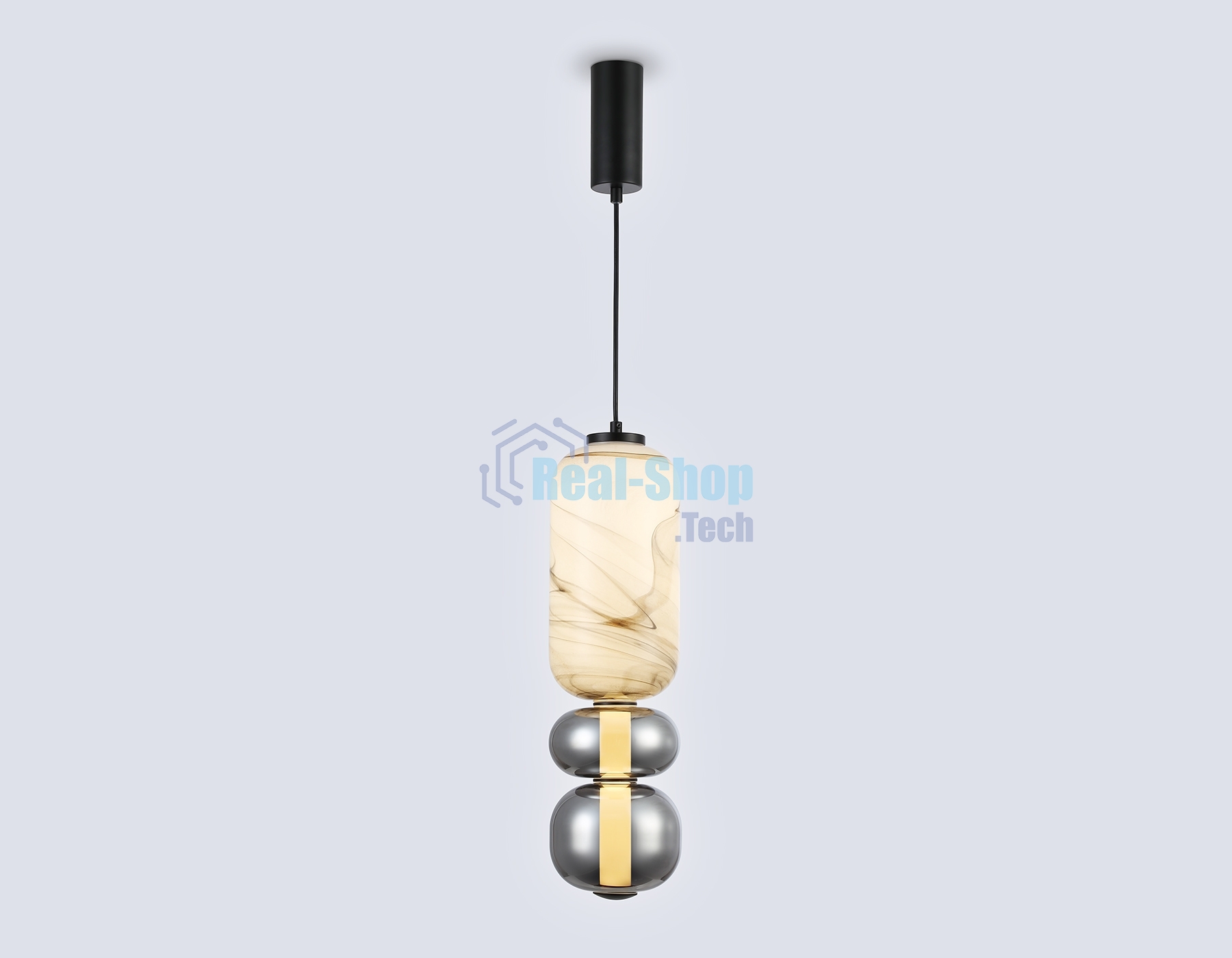 Подвесной светодиодный светильник Ambrella light LH11033 BK/MG/SM черный/мраморно-серый/дымчатый 18W 3000K D150*1900