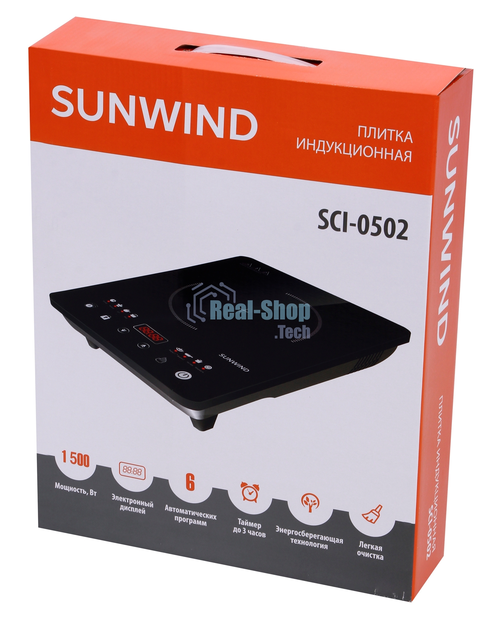 Плита настольная электрическая SunWind SCI-0502 чёрный, 1.4 кВт, индукция, конфорки - 1, стеклокерамика, сенсор