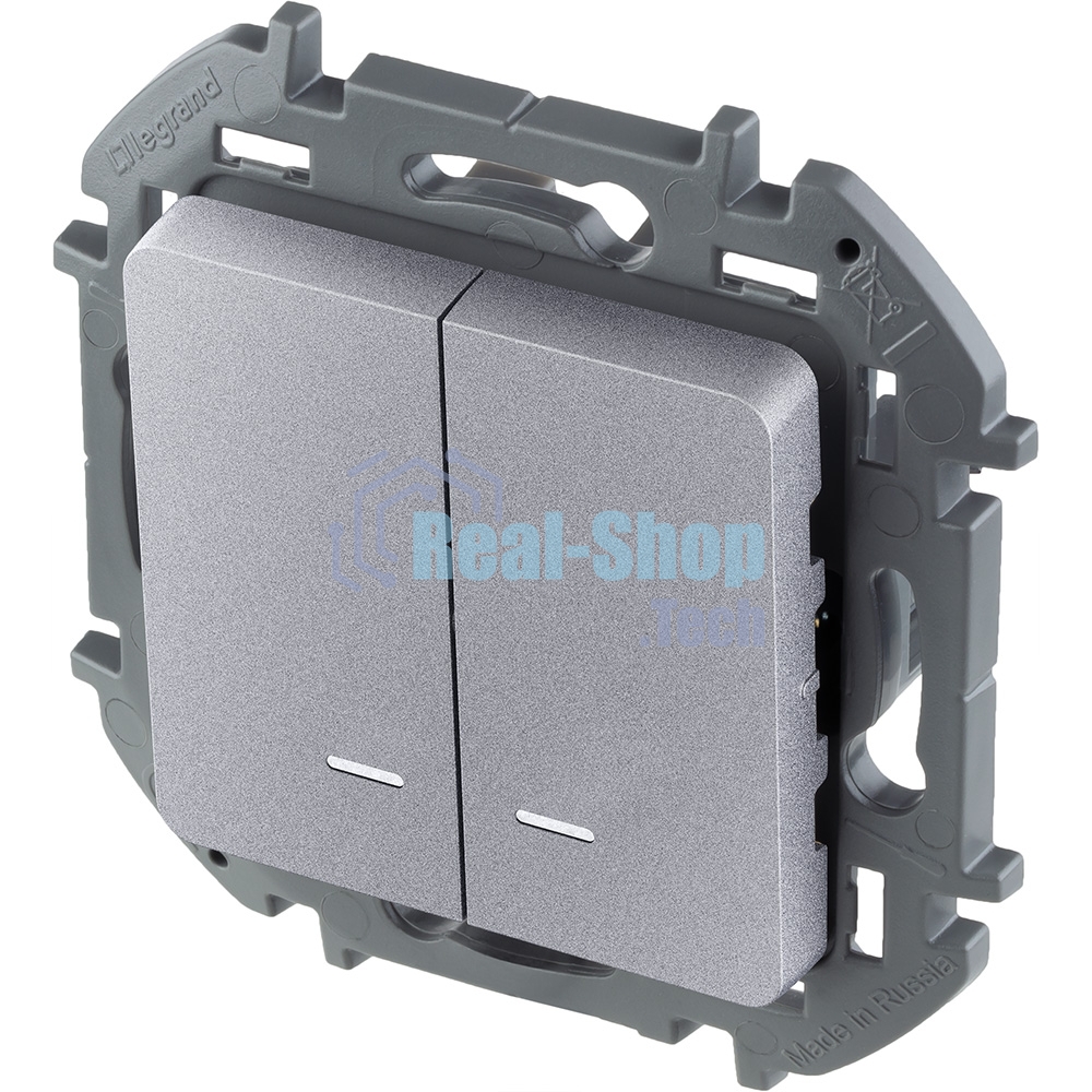 Выключатель 2-клавишный с подсветкой/индикацией 10AX 250 В алюминий