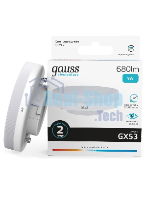Лампа светодиодная Gauss Elementary 9Вт цок.: GX53 таблетка 220B св. свеч. бел. нейт. Tablet (упак.: 10 шт)