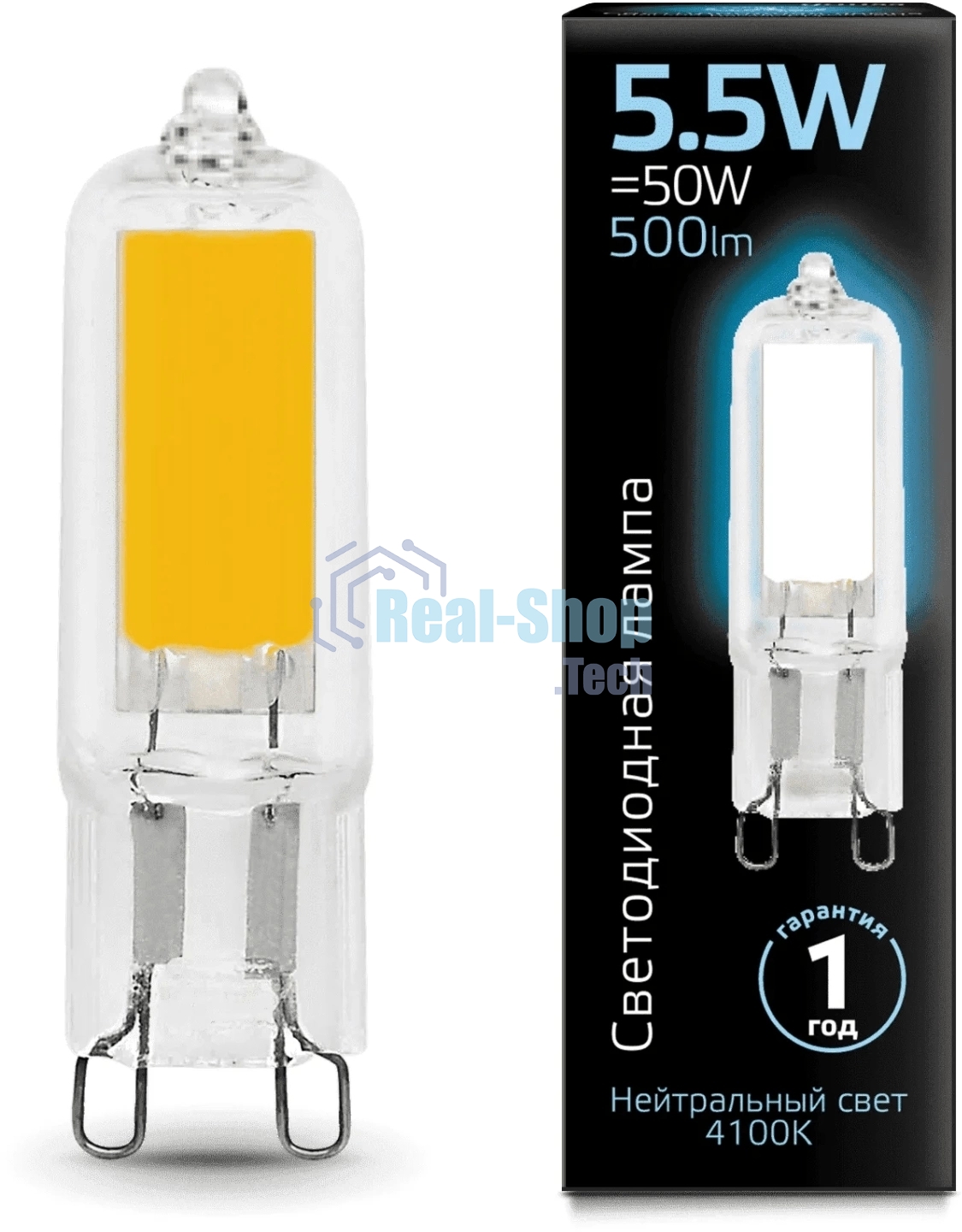 Лампа светодиодная Gauss LED G9 AC220-240V 5.5W 500lm 4100K Glass 107809205 черный