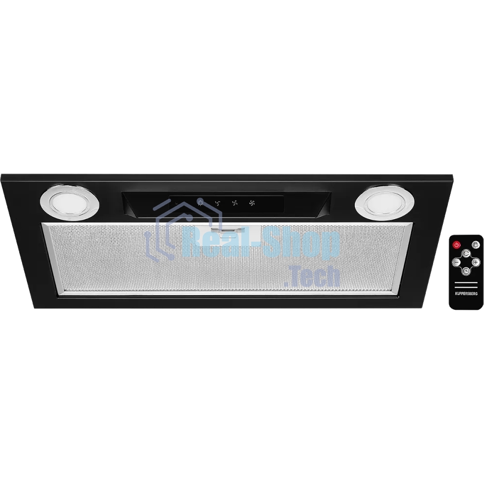Вытяжка встраиваемая Kuppersberg INLINEA 52 Black, ширина 52 см, отвод/рециркуляция, 850 м3/час, электронное сенсорное управление, таймер, пульт ДУ, 3 скорости, светодиодное освещение 2х3,5 Вт, металлический жироулавливающий фильтр, угольный фильтр С6С (опция), 42 дБ, черный