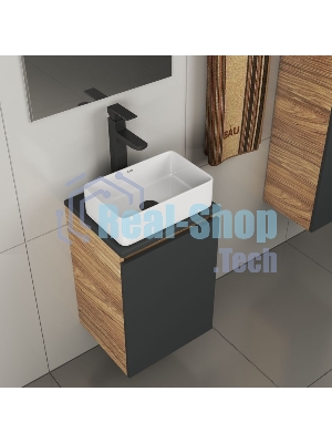 Комплект для ванной, 4 предмета (тумба Bau 40, графит + раковина BAU Hotel mini 37х23 + смеситель Hotel Black, выпуск клик-клак, черный)