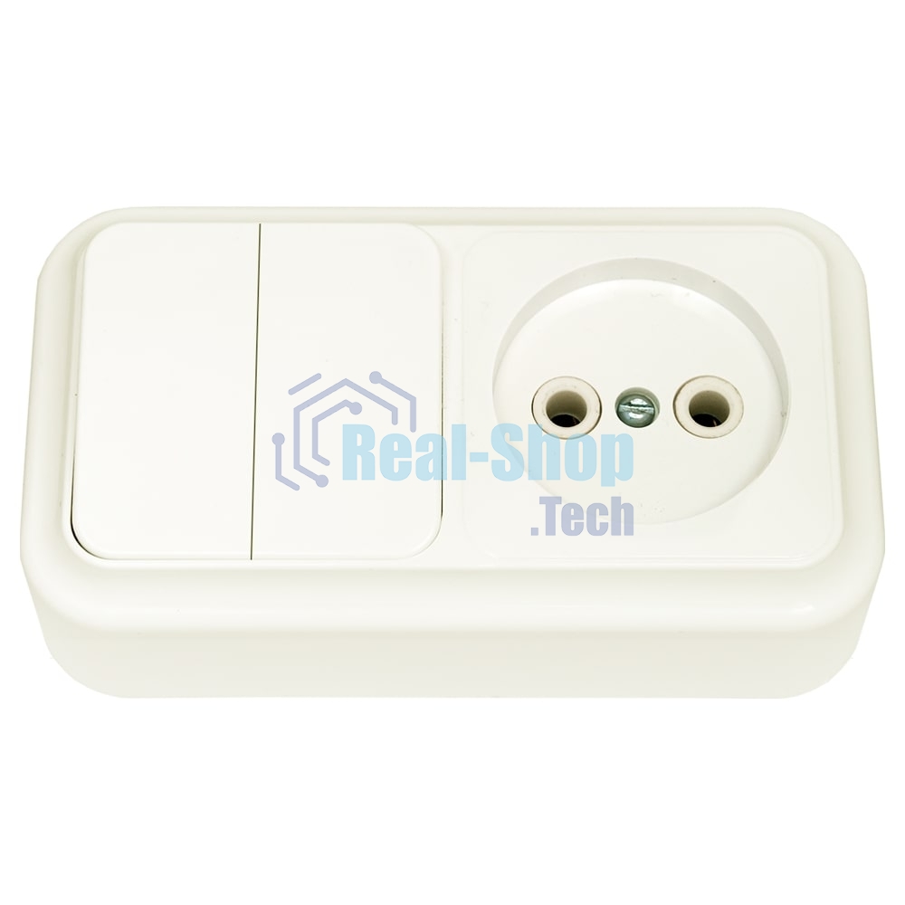 Блок (2 выкл. + роз) Bylectrica ОУ серия ПРАЛЕСКА, (2В-РЦ-523 бежевый)