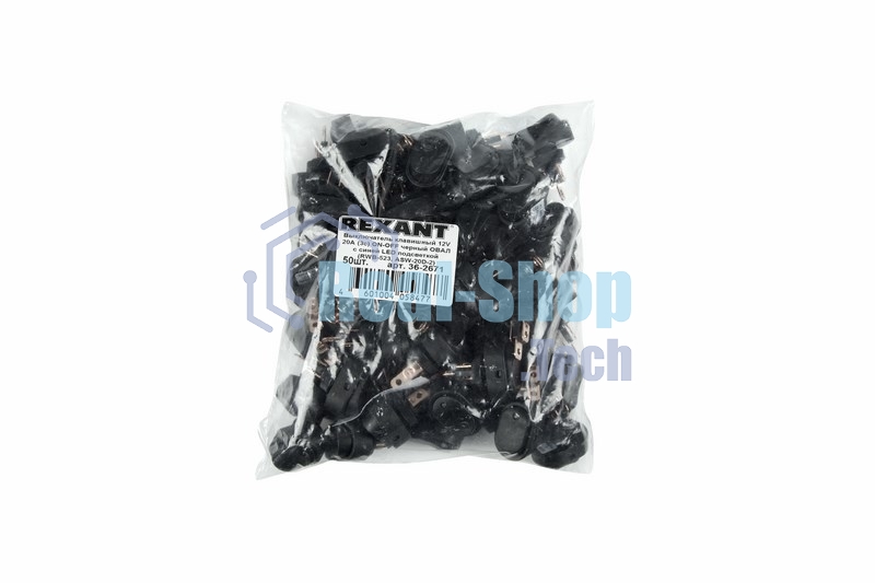 Выключатель клавишный Rexant 12V 20А (3с) ON-OFF черный ОВАЛ с синей LED подсветкой