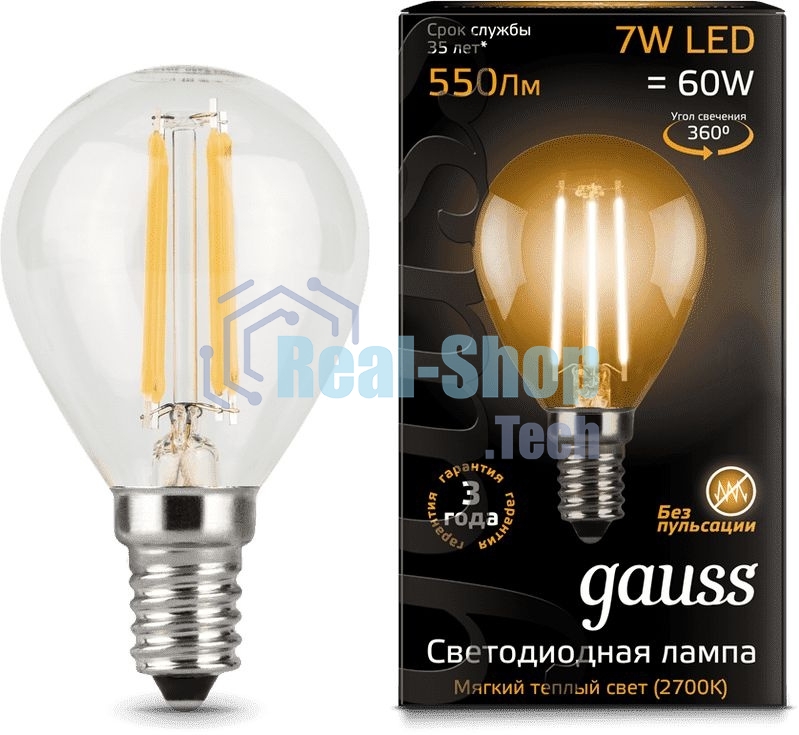 Лампа светодиодная Filament Шар E14 7Вт 2700К Gauss 105801107