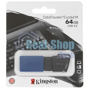 Флешка USB Kingston DataTraveler Exodia M (DTXM/64Gb), 64Gb, USB 3.0, R/W 70/45, черный/синий