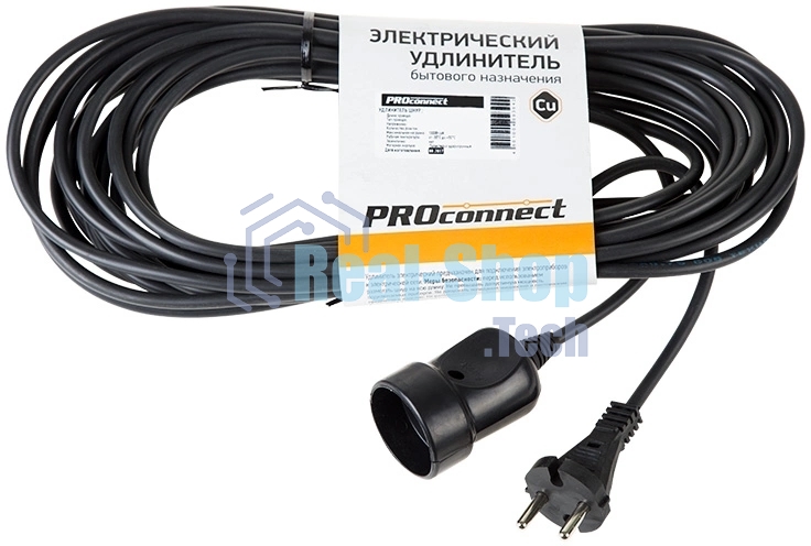 Удлинитель-шнур PROconnect ПВС 2х0.75, 10 м, б/з, 6 А, 1300 Вт, IP20, черный
