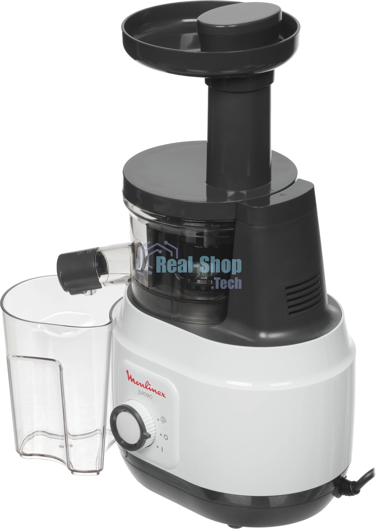 Соковыжималка Moulinex ZU150110 белый/черный, шнековая вертикальная, 150 Вт, 800 мл, электронное, реверс