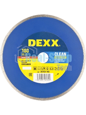 CLEAN AQUA CUT 180 мм, диск алмазный отрезной сплошной по керамограниту, мрамору, плитке, DEXX