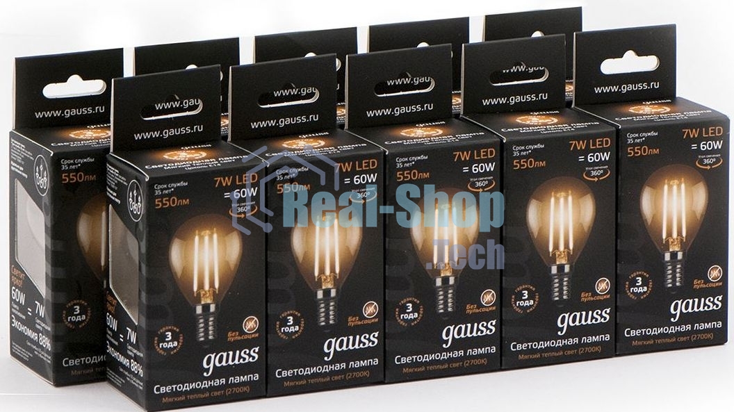 Лампа светодиодная Filament Шар E14 7Вт 2700К Gauss 105801107