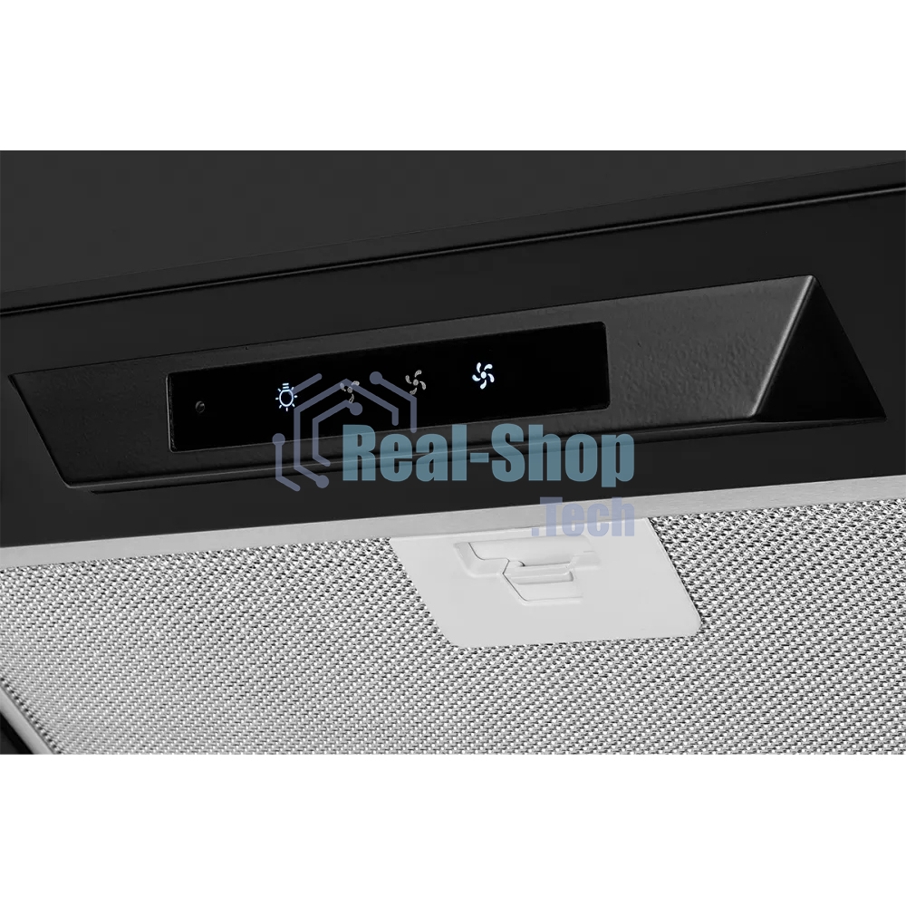 Вытяжка встраиваемая Kuppersberg INLINEA 52 Black, ширина 52 см, отвод/рециркуляция, 850 м3/час, электронное сенсорное управление, таймер, пульт ДУ, 3 скорости, светодиодное освещение 2х3,5 Вт, металлический жироулавливающий фильтр, угольный фильтр С6С (опция), 42 дБ, черный