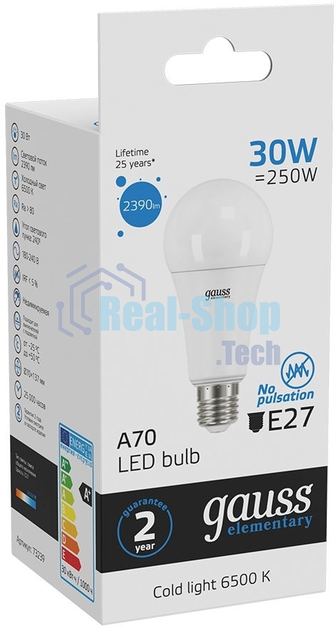 Лампа светодиодная Gauss LED Elementary A67 30W E27 2390lm 6500K 1/10/50 0