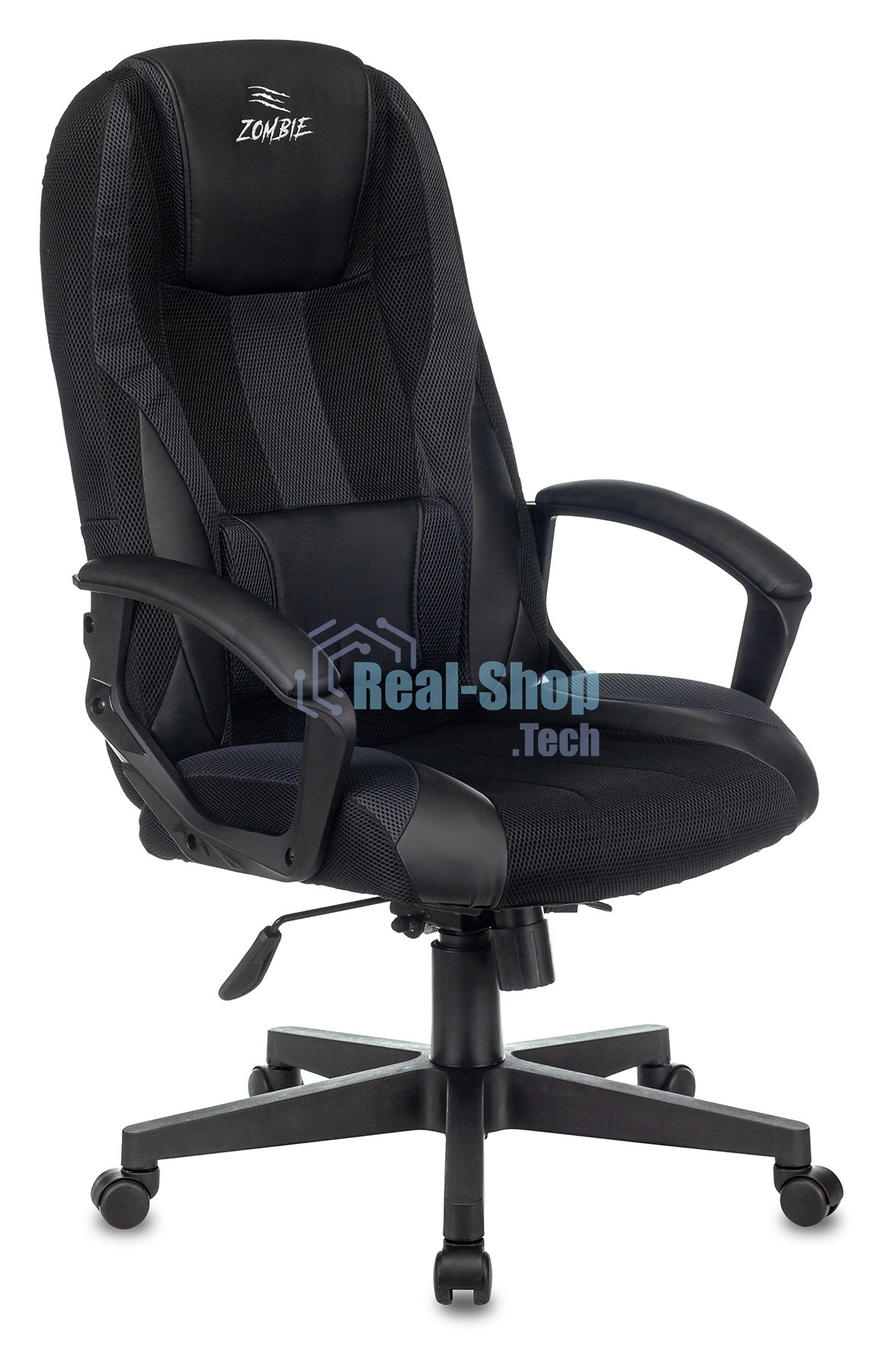 Кресло игровое Бюрократ Zombie 9 черный/серый, искусст.кожа/ткань, крестовина пластик