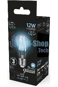 Лампа cветодиодная Gauss Filament А60 12W 1250lm 4100К Е27 LED 1/10/40