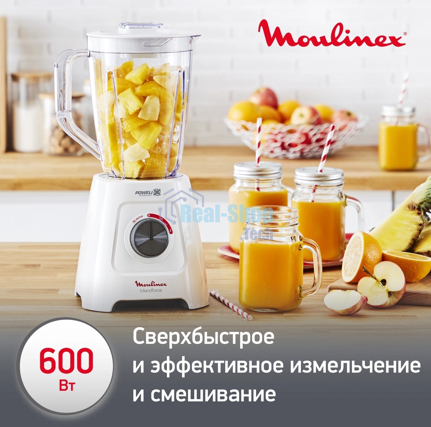 Блендер стационарный Moulinex Blendforce LM42Q110 белый, 600 Вт, 2 скорости