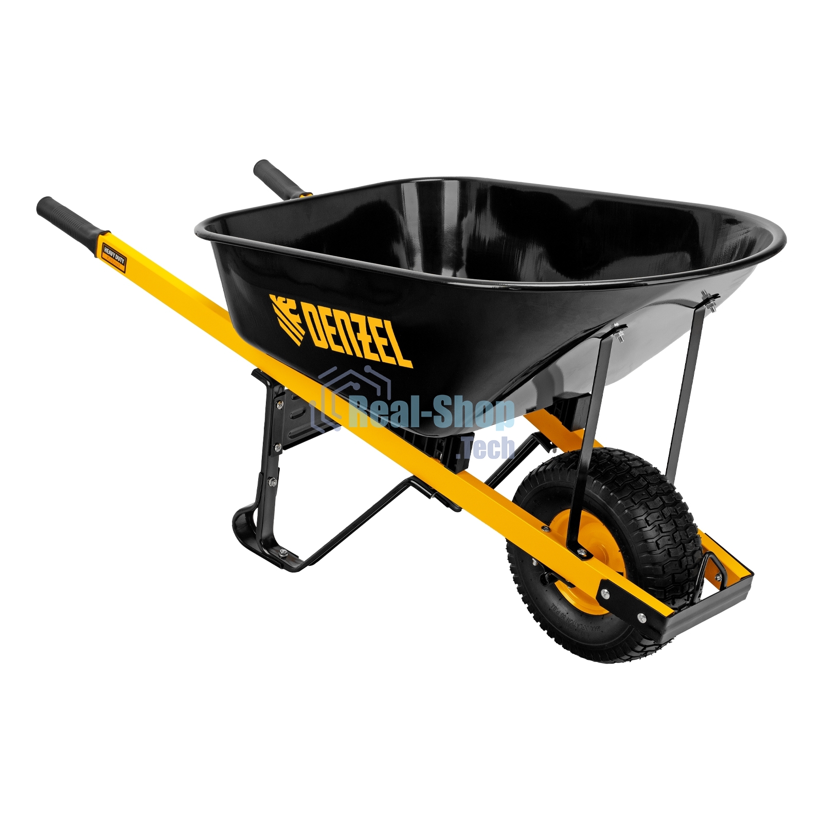 Тачка строительная Denzel усиленная, объем 140 л, 230 кг, колесо 15х6.00-6