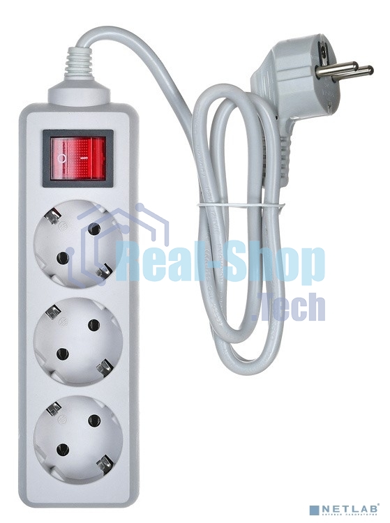 Сетевой фильтр Buro 300SL-1-G 1м (3 розетки) серый (пакет ПЭ)