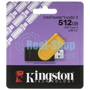 Флешка USB Kingston DataTraveler Exodia S (DTXS/512), 512Gb, USB 3.2 Gen 1, R/W 150/60, желтый/черный