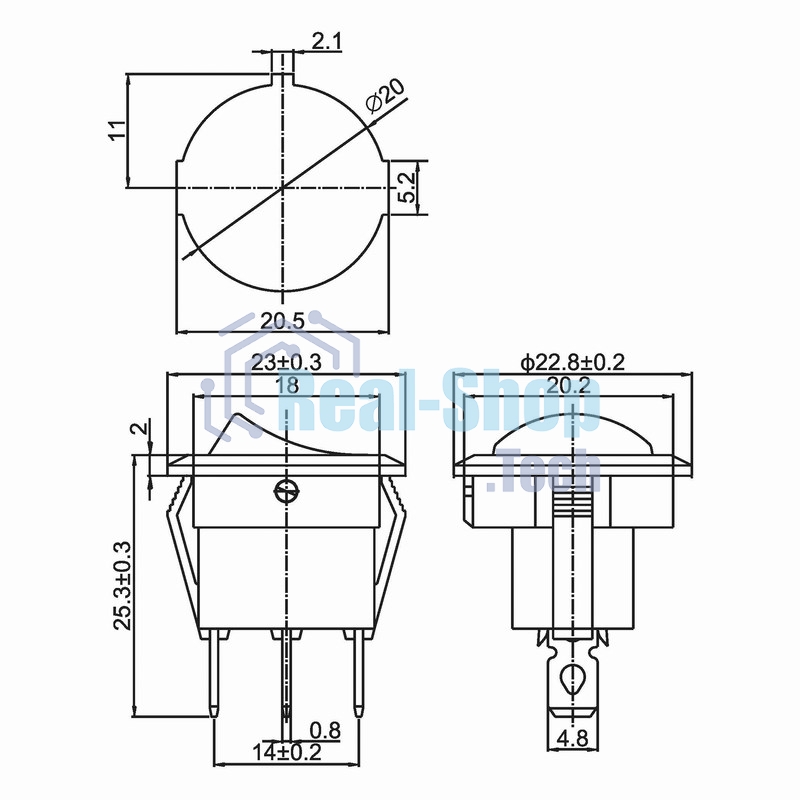 Выключатель клавишный Rexant круглый 12V 20А (3с) ON-OFF зеленый с подсветкой