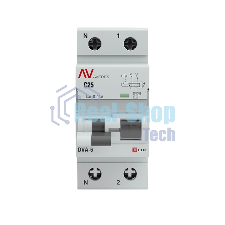 Выключатель автоматический дифференциального тока Averes DVA-6 Диф. Автомат (C) 1P+N 25А/30мА тип АС 6кА