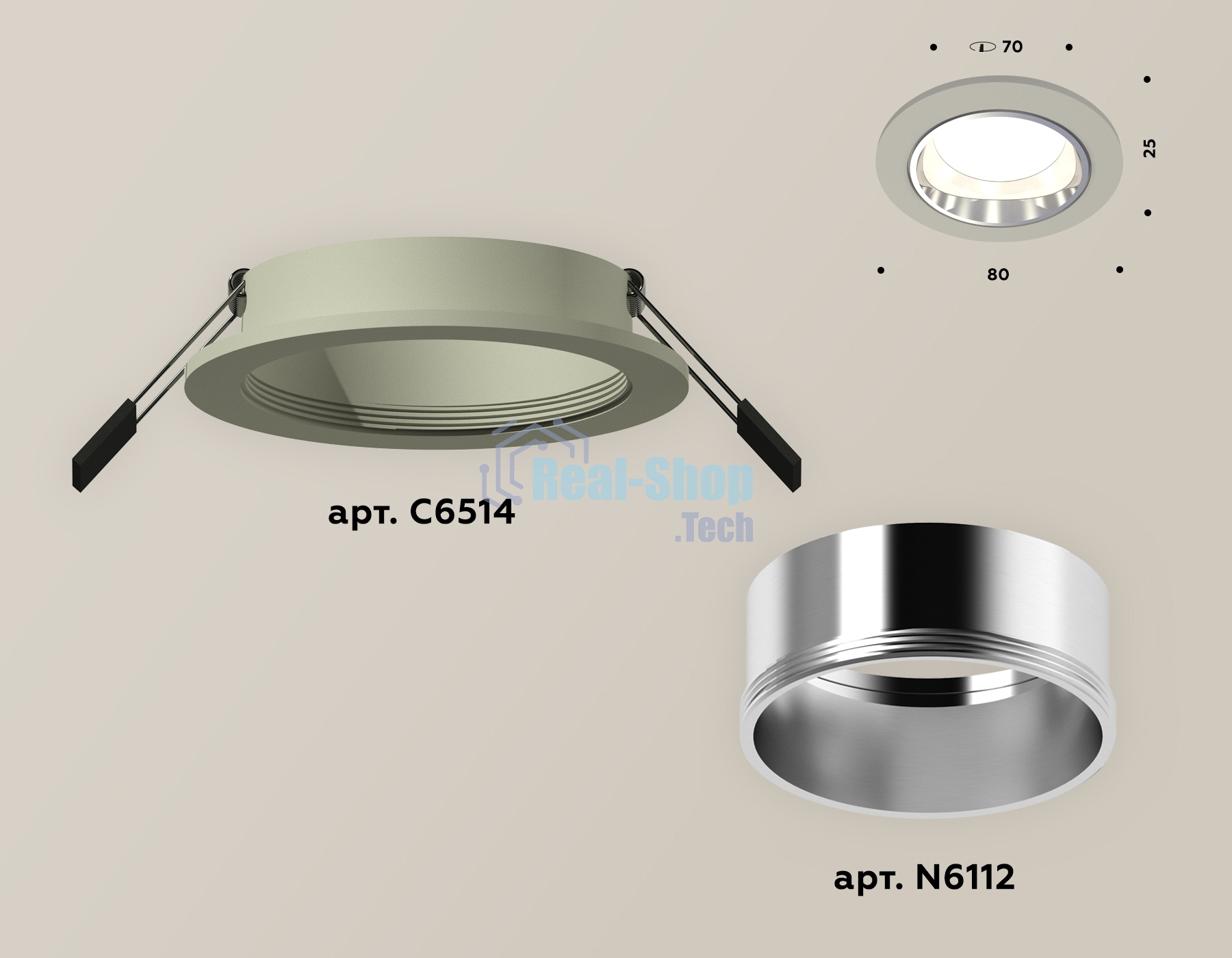 Комплект встраиваемого светильника Ambrella light XC6514003 SGR/PSL серый песок/серебро полированное MR16 GU5.3 (C6514, N6112)