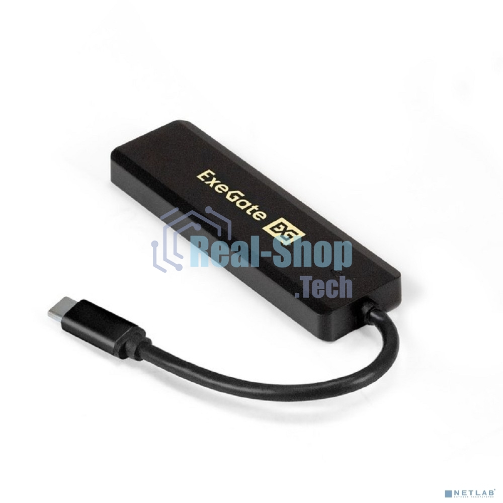 USB-концентратор ExeGate DUB-4CP/1 (кабель-адаптер USB Type C --> 4xUSB3.0, Plug&Play, черный)