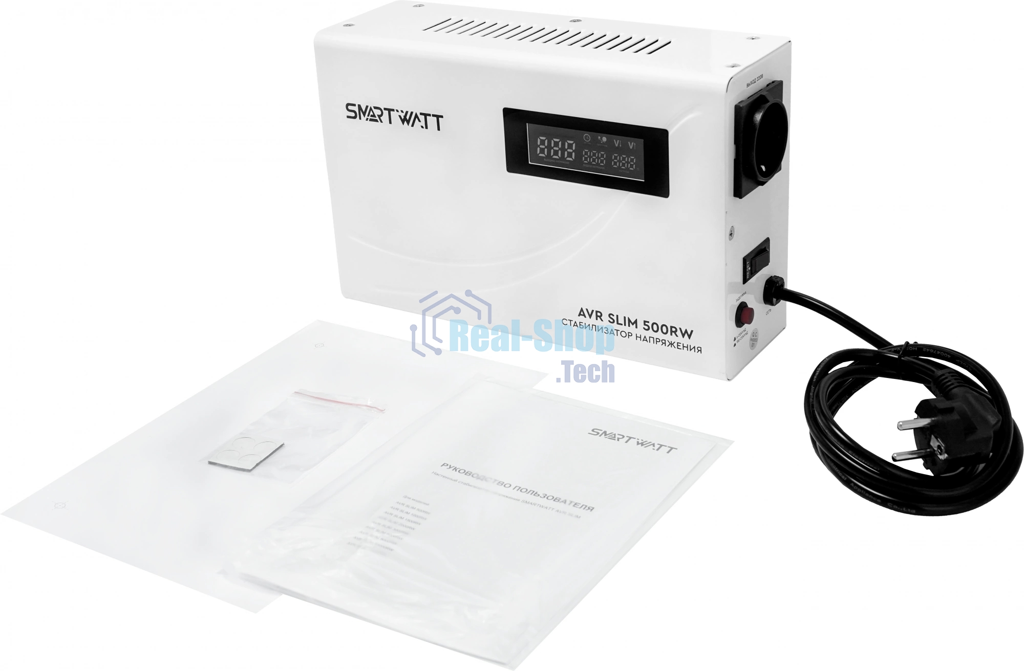 Настенный стабилизатор напряжения SMARTWATT AVR SLIM 500RW (100W - 260W, 500VA, 0.5 кВт, 50 Гц, розеток — 1, LED-диспле