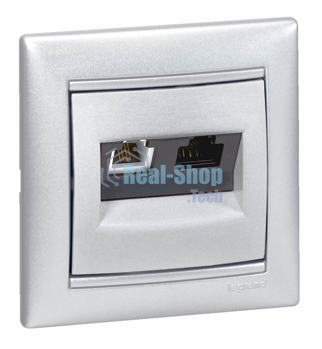 Valena Розетка двойная RJ45 кат.6е UTP + RJ11, алюм. Valena Розетка двойная RJ45 кат.6е UTP + RJ11, алюм.