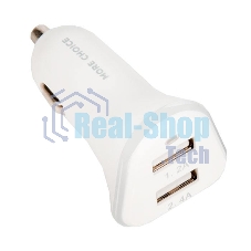 Автомобильная зарядка (от прикуривателя) 2USB 2.4A для micro USB More choice AC22m белый