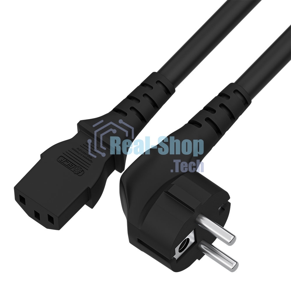 Кабель питания Greenconnect GCR-54377 PROF 2.0m, Евровилка угловая - С13, 3*1,0 мм, черный