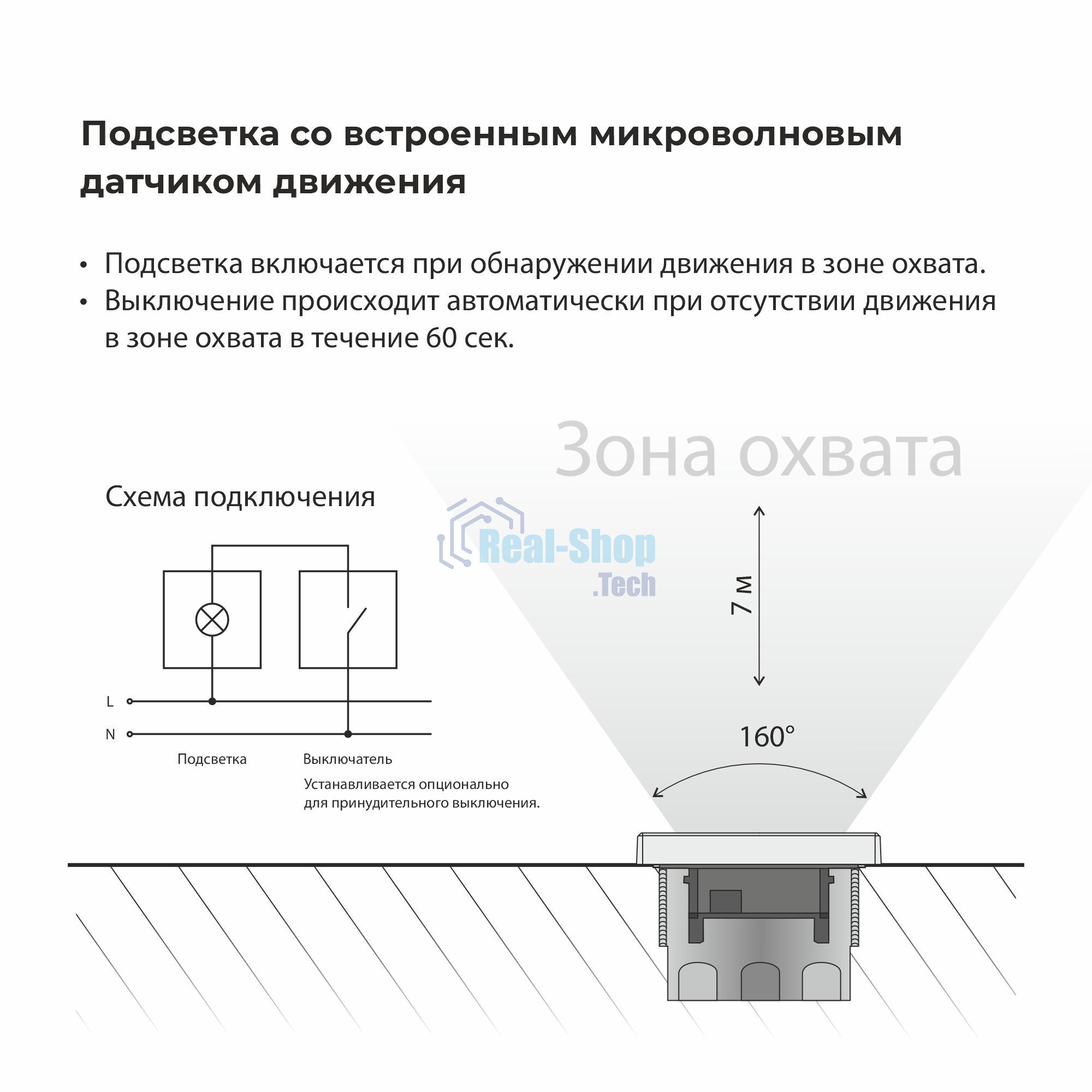 Встраиваемая LED подсветка Werkel W1154601 три режима с датчиком движения (белый)