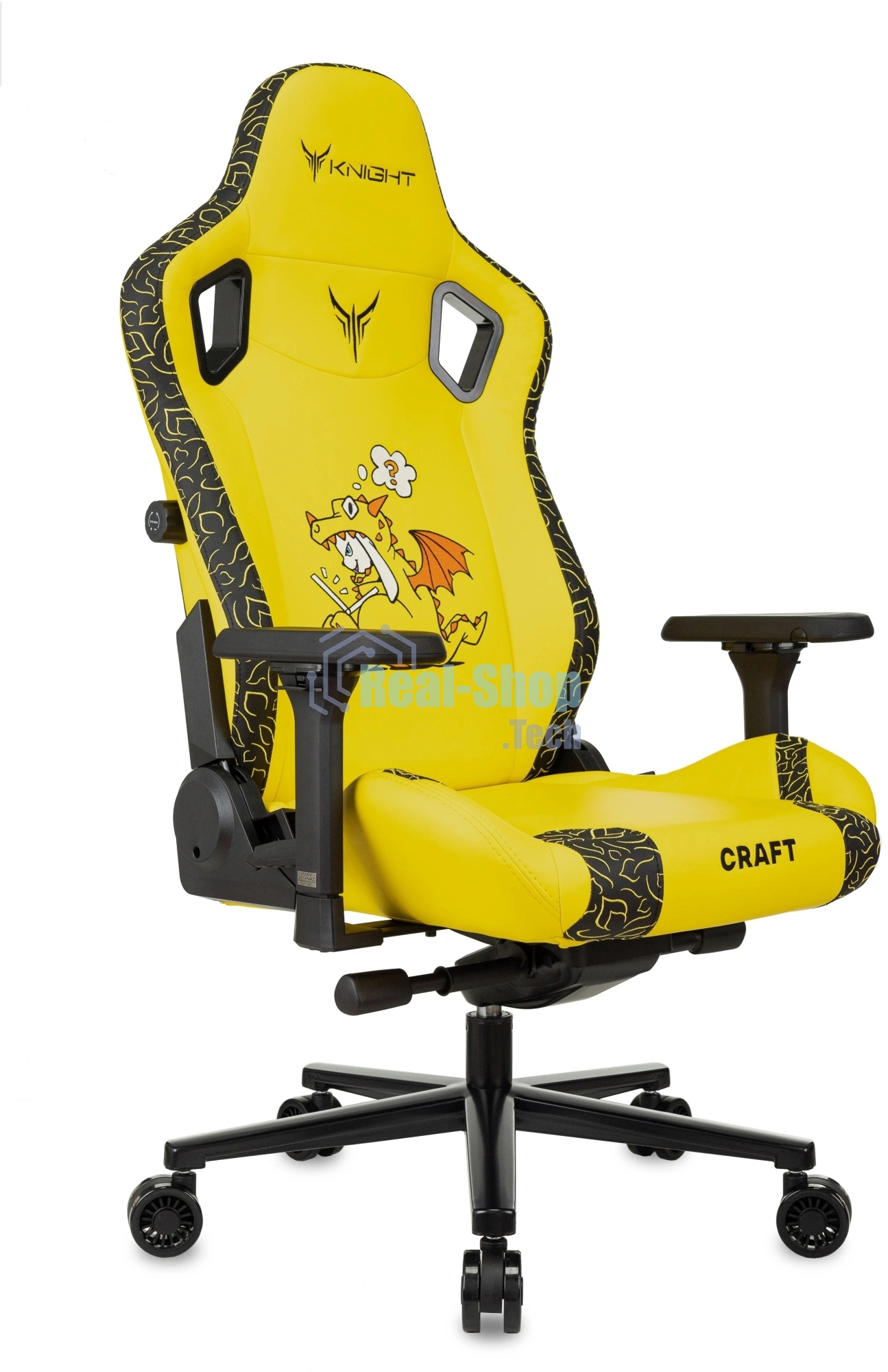 Кресло Knight Craft Dragon желтый, экокожа, 120 кг, механизм качания