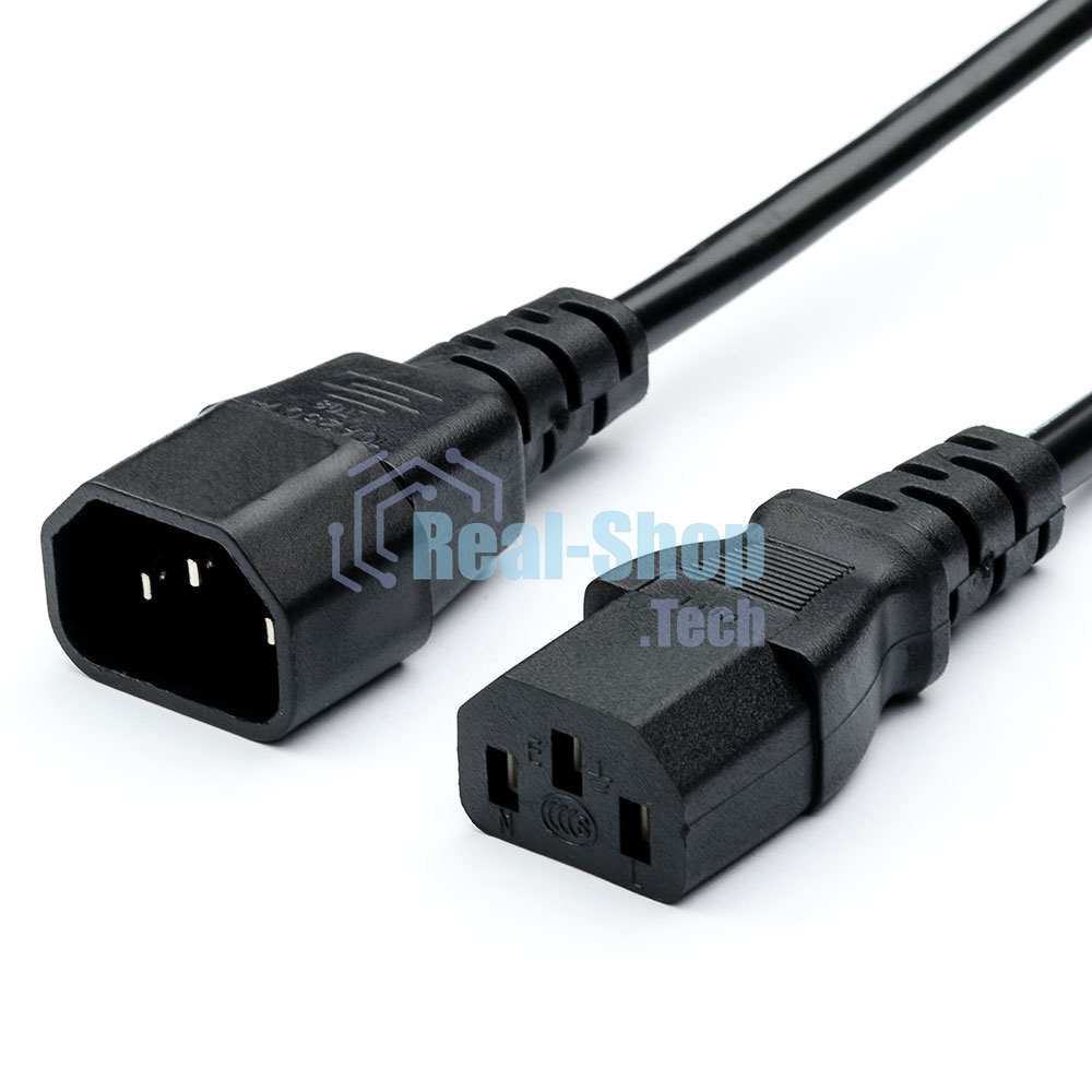 Кабель питания GoPower C14 (m)-C13 (f) 1.8м ПВХ удлинитель черный (1/10/100)