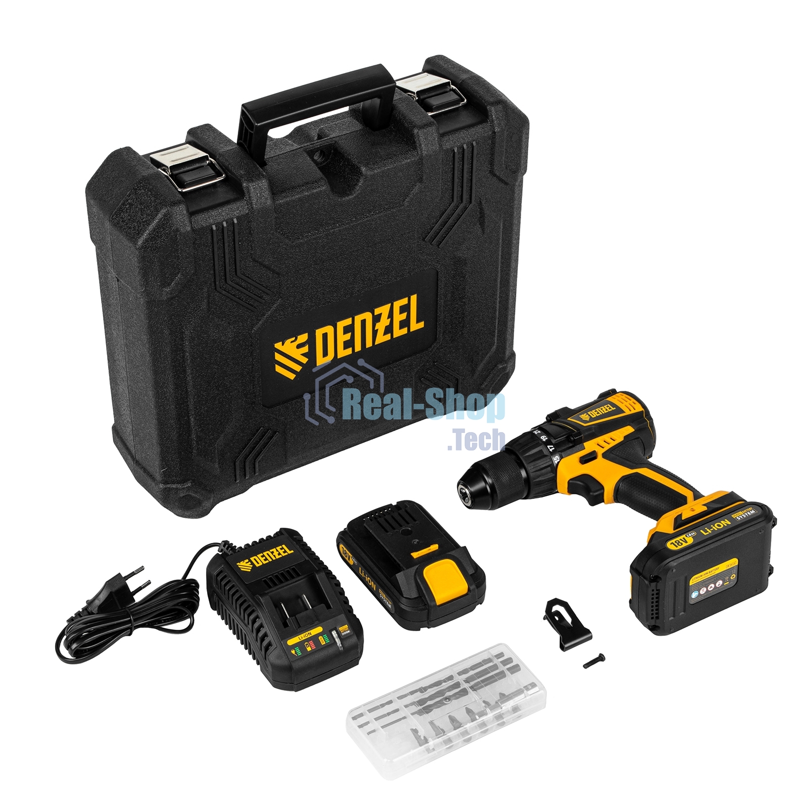 Дрель-шуруповерт аккумуляторная Denzel BLDL-IB-18-02, 18В, 2 АКБ, Кейс