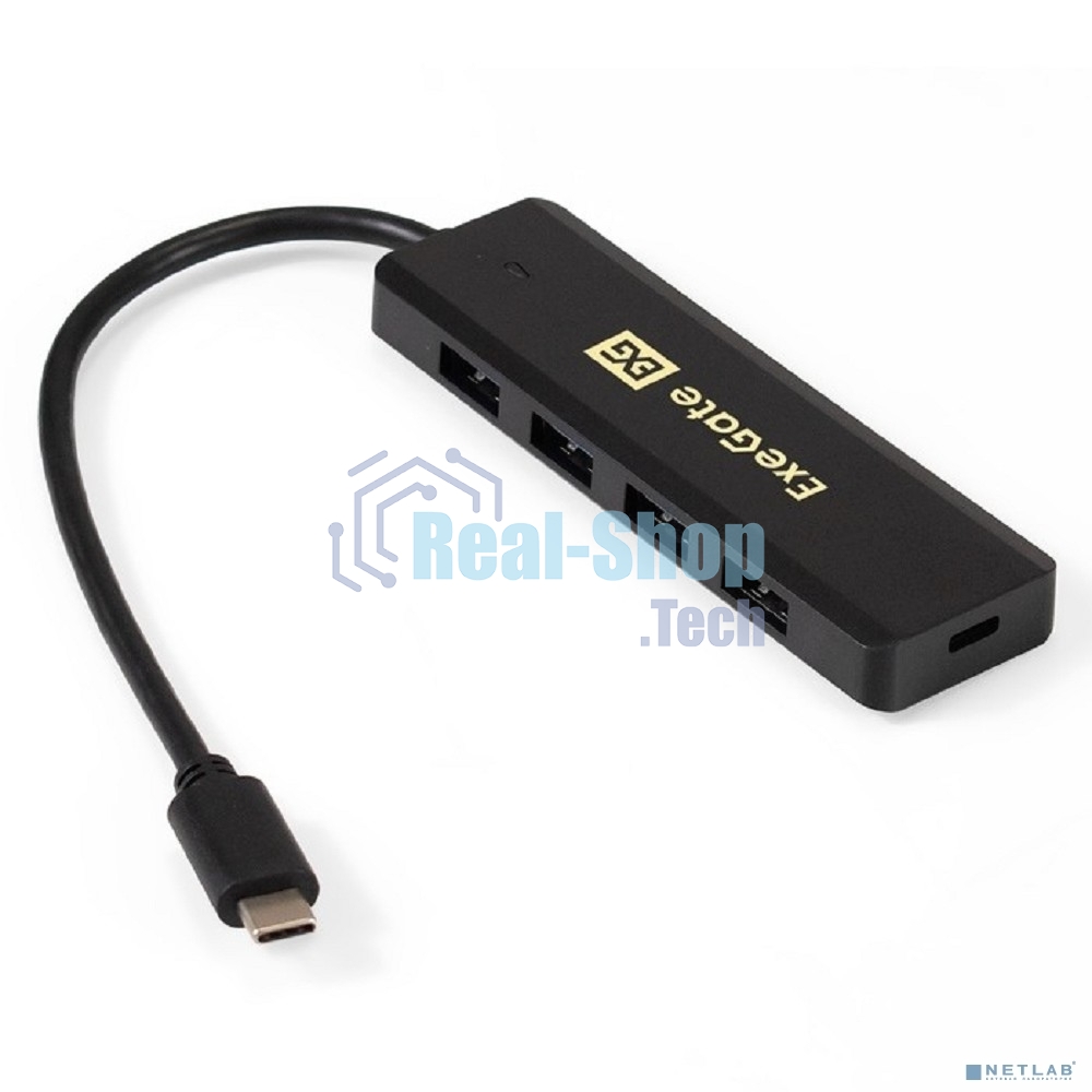 USB-концентратор ExeGate DUB-4CP/1 (кабель-адаптер USB Type C --> 4xUSB3.0, Plug&Play, черный)