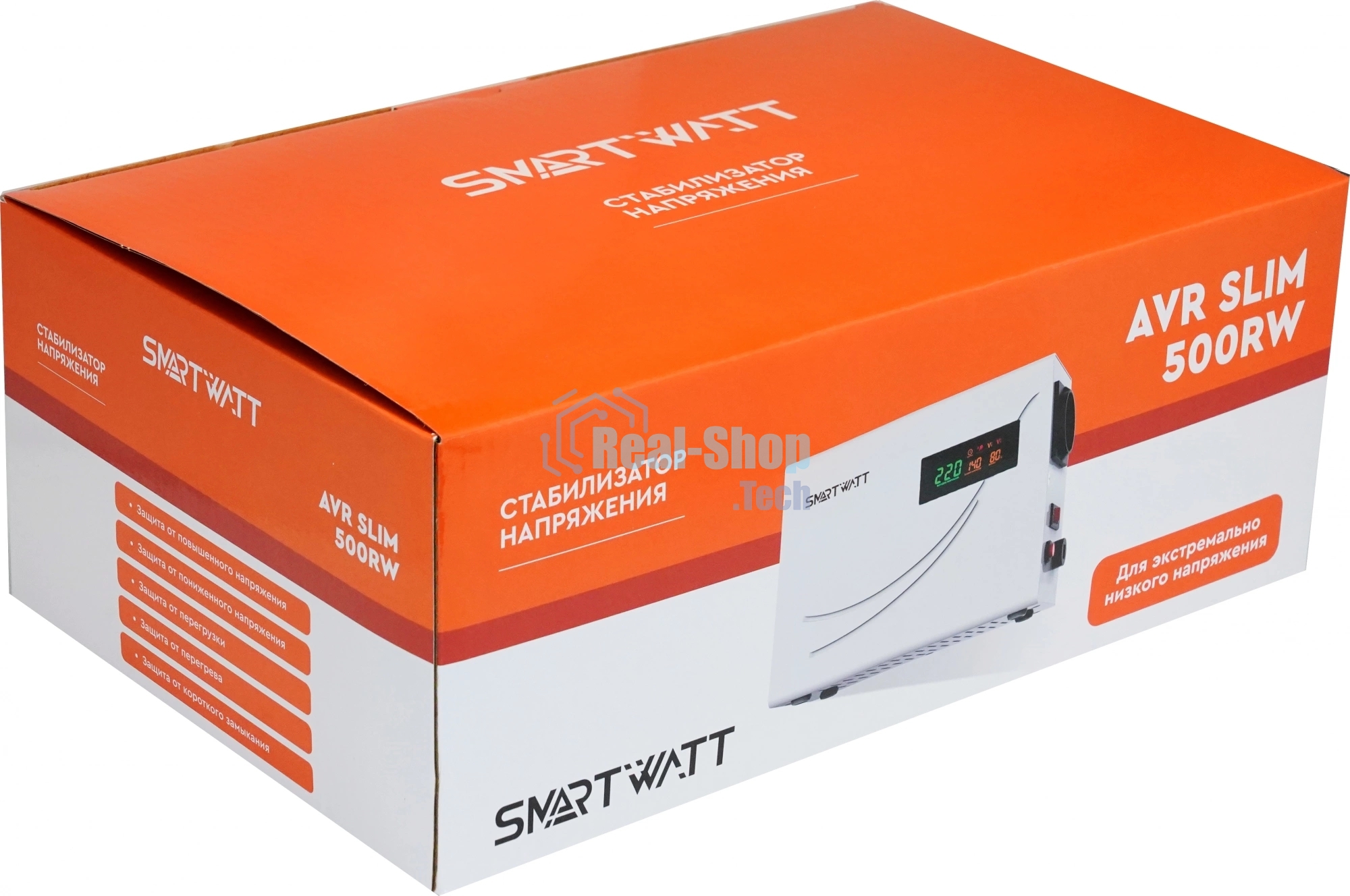 Настенный стабилизатор напряжения SMARTWATT AVR SLIM 500RW (100W - 260W, 500VA, 0.5 кВт, 50 Гц, розеток — 1, LED-диспле