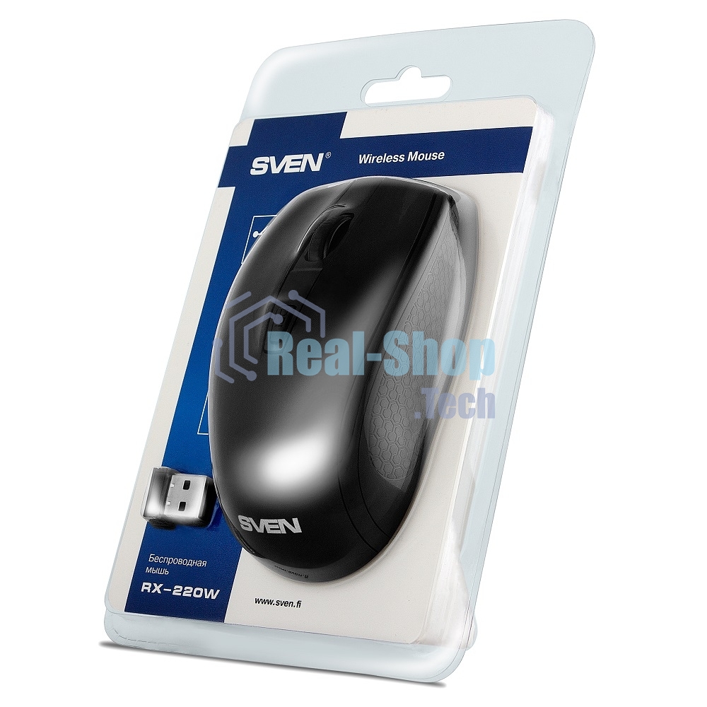 Мышь беспроводная SVEN RX-220W черный, 1600 dpi, радиоканал, USB, кнопки - 4