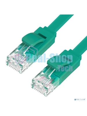 Патч-корд Greenconnect плоский прямой PROF15.0m UTP медь, cat.6, зеленый, позолоченные контакты, 30 AWG, Premium ethernet high speed 10 Гбит/с, RJ45, T568B (GCR-LNC625-15.0m)