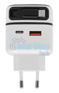 Сетевое зарядное устройство Qumo Energy PD 35Вт (Charger 0092), USB-A QC4 + 2 USB Type-C PD (один встр,кабель), цвет белый