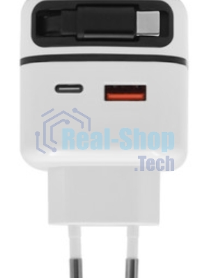 Сетевое зарядное устройство Qumo Energy PD 35Вт (Charger 0092), USB-A QC4 + 2 USB Type-C PD (один встр,кабель), цвет белый