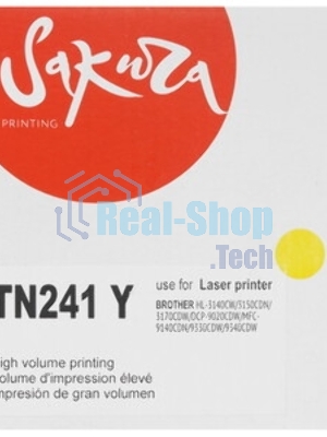 Картридж лазерный Sakura TN241Y для Brother HL-3140CW, HL-3150CDW, HL-3170CDW, DCP-9020CDW, MFC-9140CDN, MFC-9330CDW, MFC-9340CDW, желтый, 1400 к.
