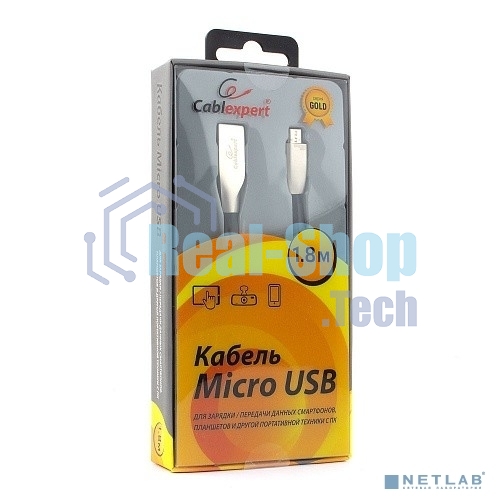 Кабель USB2.0 Cablexpert CC-G-mUSB01Bk-1.8M, AM/microB, серия Gold, длина 1.8м, черный, блистер