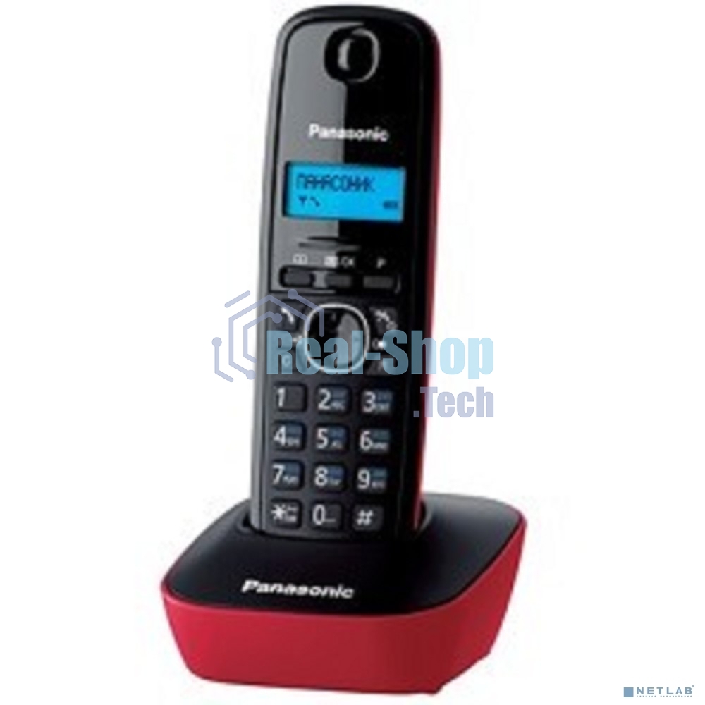 Телефон беспроводной (DECT) Panasonic KX-TG1611RUR (красный) АОН, Caller ID,12 мелодий звонка,подсветка дисплея,поиск трубки