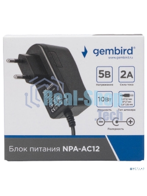 Блок питания узкий Gembird NPA-AC12, 5В/2А, 10Вт, 3 штекера 5,5х2,1+4x1,7+3,5x1,35мм