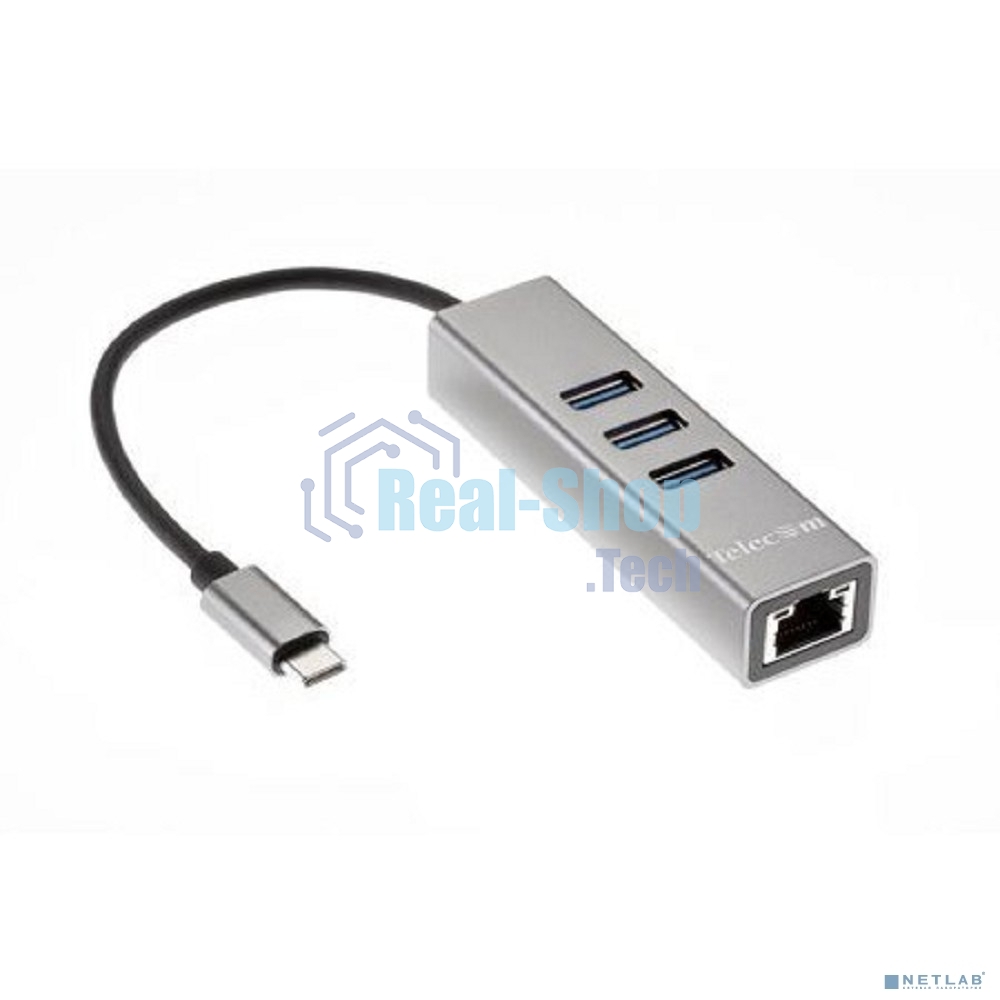 Переходник Telecom USB 3.1 Type-C -->RJ-45 1000Mbps +3 USB3.0, Aluminum Shell, 0.2м Telecom TA311C