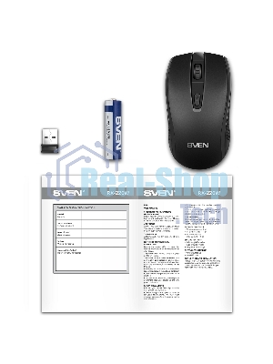 Мышь беспроводная SVEN RX-220W черный, 1600 dpi, радиоканал, USB, кнопки - 4