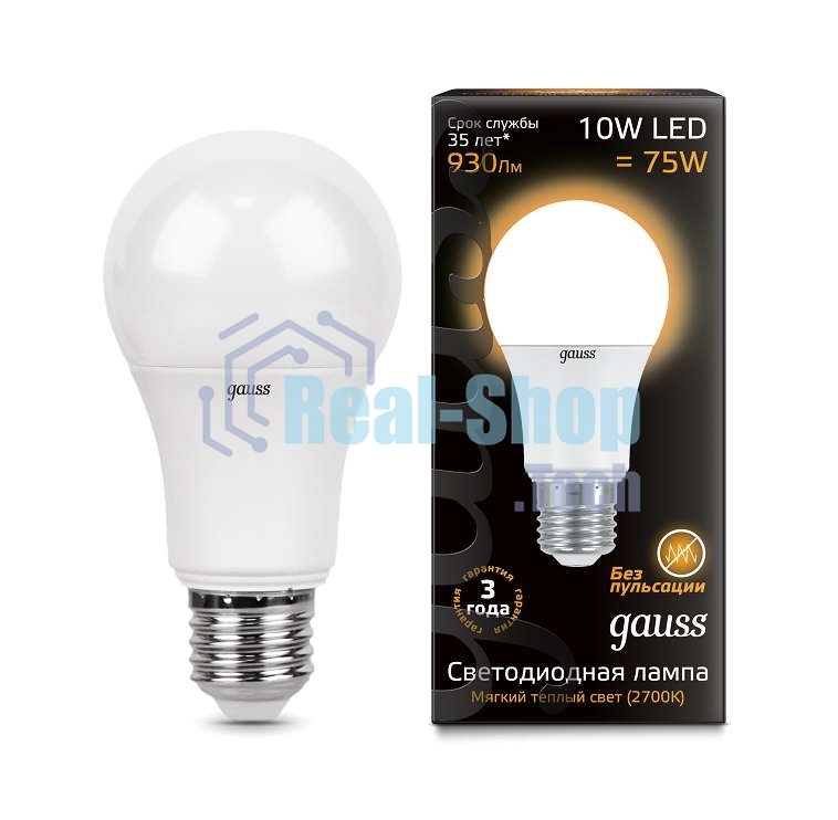 Лампа светодиодная GAUSS 102502110 LED A60 10W E27 880lm 3000K 1/10/50