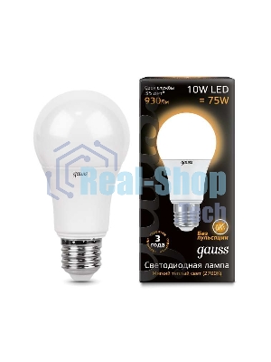 Лампа светодиодная GAUSS 102502110 LED A60 10W E27 880lm 3000K 1/10/50